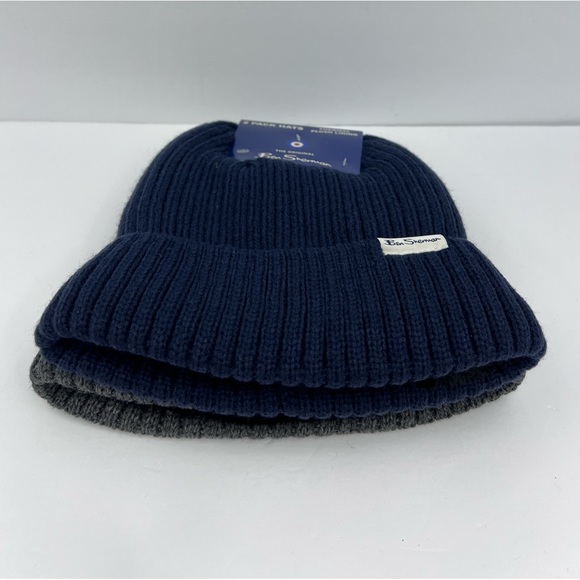 BEN SHERMAN, 2 PACK BEANIE SET, THERMAL PLUSH LINING UNISEX, ONE SIZE,GREY, NAVY - Picture 5 of 15